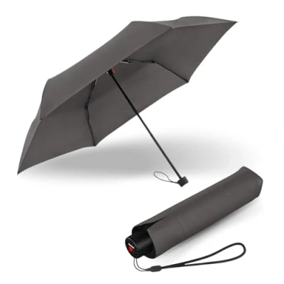 Abbildung von Knirps Regenschirm C.050 Small Manual Dark Grey mit Schirmtasche I kleiner für unterwegs Handöffner Taschenschirm windstabil &amp; leicht Mini Schirm