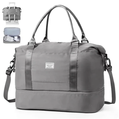 Abbildung von TAN.TOMI Reisetasche Handgepäck,Sporttasche Damen,46x23x32 cm,Handgepäck Tasche Weekender Bag wasserdichte Duffle Trainingstasche Kliniktasche Geburt Geeignet Urlaub Camping，Dunkelgrau