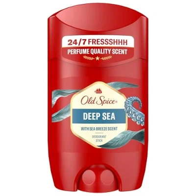 Abbildung von Old Spice Deep Sea Deo Stick für Männer, 50ml, 48H Frische, langanhaltender Duft in Parfümqualität, 0% Aluminiumsalze, keine Flecken auf Schwarz &amp; Weiss, hergestellt aus 50% recyceltem Plastik