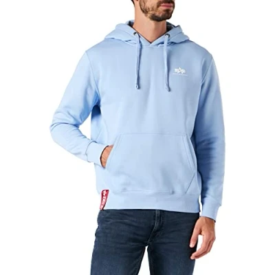 Abbildung von Alpha Industries Herren Basic Small Logo Hoodie Kapuzenpullover, Light Blue, XL