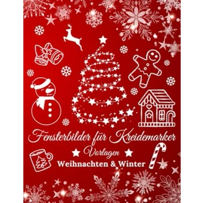 Abbildung von Weihnachten Fensterbilder für Kreidemarker: Fenstervorlagen Buch und Winter Weihnachtsdeko Schablonen Window Color Vorlagen Erwachsene Kinder