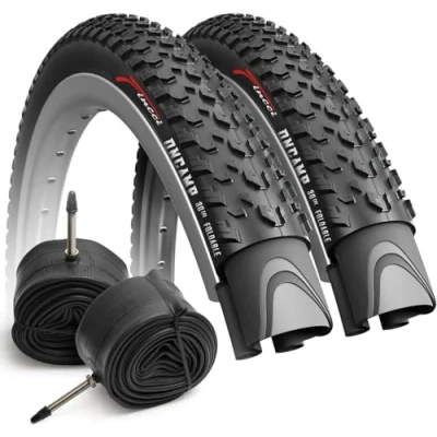 Abbildung von Fincci MTB Reifen 27,5 Paar Fahrrad 27.5 x 2.10 Zoll 54 584, Mantel Oncamp mit Presta fahrradschlauch für Mountainbike, E Bike, Hybrid Offroad 2er Pack FaltReifen