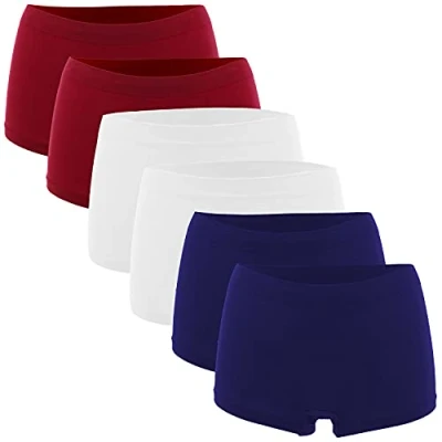 Abbildung von Fabio Farini Damen Panties 6er Pack Hipsters Boxershorts nahtlos, Seamless aus weichem Microfaser Gewebe 2X Nachtblau/2x Rot/2x Weiß XS 34