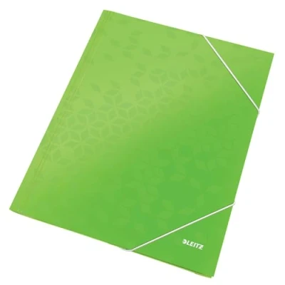Abbildung von Leitz WOW 3 Klappen Mappe, Eckspannermappe für bis zu 150 A4 Blätter, elastischer Verschluss, Dokumentenmappe aus Pappe, Grün, 39820054