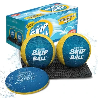 Abbildung von Activ Life Skip Water Bounce Catch Freizeitball 2 Zoll Kinderball mit Sprungscheibe, 2er Pack, Gelb/Cyan