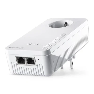 Abbildung von devolo Magic 2 WiFi next Erweiterungsadapter, WLAN Powerline Adapter, bis zu 2.400 Mbit/s, Mesh WLAN, 2x Gigabit LAN Anschluss, dLAN 2.0, weiß
