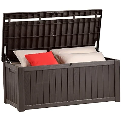Abbildung von YITAHOME 460 Liter Groß Gartenbox Wasserdicht, Abschließbarem Outdoor Kissenbox, Garten Auflagenbox Wetterfest Aufbewahrungsbox für Gartengeräten Poolzubehör Spielzeug, Dunkelbraun