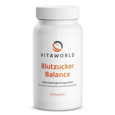 Abbildung von vitaworld Blutzucker Balance, mit Chrom zur Aufrechterhaltung eines normalen Spiegels, Zink, Inulin, Curcumin und Piperin, vegan, 60 Kapseln