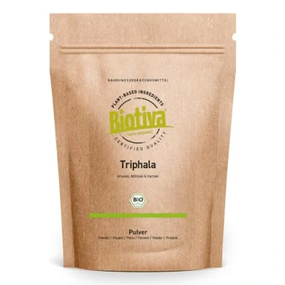 Abbildung von Triphala Bio Pulver 500g aus Amalaki, Haritaki, Bibhitaki Ayurveda Biotriphala Abgefüllt und Kontrolliert in Deutschland (DE ÖKO 005) 100% Vegan