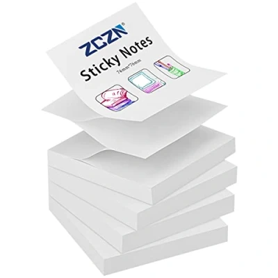 Abbildung von ZCZN Z Notes Haftnotizen Sticky Selbstklebende Haftnotizzettel Klebezettel 4 Blöcke x 100 Blatt, 76 mm, Weiß