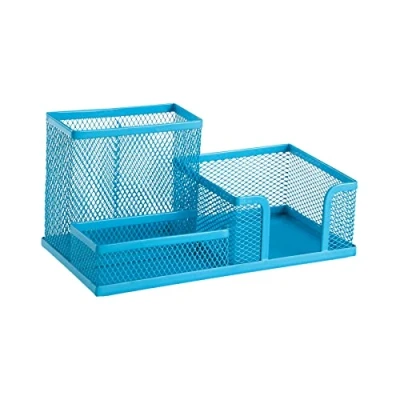 Abbildung von Leviatan Schreibtisch Organizer Stiftehalter Stifteköcher Tisch aus Metall Büroablage mit Zettelhalter Mesh 205x103x98mm Blau