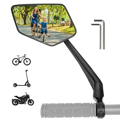 Abbildung von REEZER Fahrradspiegel links mit extra großer Spiegelfläche 360 verstellbarer Fahrrad Spiegel für E Bike &amp; Scooter Lenker Rückspiegel kompatibel allen Modellen Bikes Zubehör