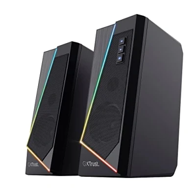 Abbildung von Trust Gaming Lautsprecher für PC GXT 609 Zoxa Computer Boxen, Lautsprecherset mit 6 Verschiedene RGB Beleuchtungsarten, Stromversorgung über USB, 12W, PC/Laptop, Schwarz