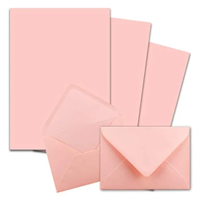 Abbildung von 25x Briefpapier Sets DIN A4 mit C6 Briefumschlägen, Nassklebung Rosa mattes Schreibpapier Kuverts FarbenFroh by GUSTAV NEUSER