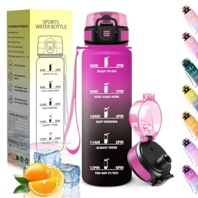 Abbildung von HoneyHolly Trinkflasche Kinder, 500ML, Kohlensäure Geeignet, Wasserflasche, Wiederverwendbar Mit Zeitskala, Trinkflaschen Sport für Laufen, Radfahren, Arbeiten, Schule, Fitnessstudio