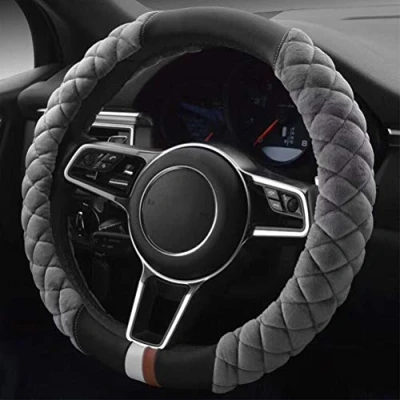 Abbildung von Auto Lenkradbezug Fall Winter Warm gestellten Plüsch weichem Waren Protector Universal Fell Rad Innenzubehör grau