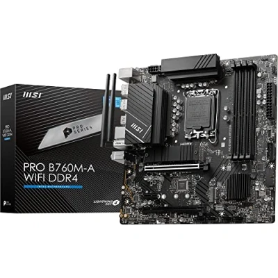 Abbildung von MSI PRO B760M A WiFi DDR4 Mainboard Micro ATX Unterstützt Intel Core Prozessoren der 12., 13. &amp; 14. Gen., LGA 1700, Memory Boost 5333+MHz/OC, PCIe 4.0 x16, M.2 Gen4, 2.5G LAN, Wi Fi 6E