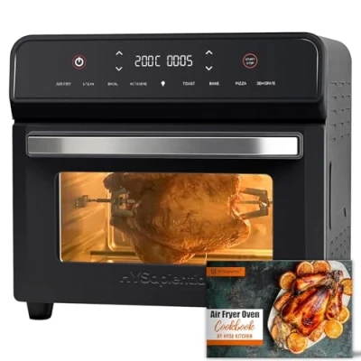 Abbildung von HYSapientia® 24L Heißluftfritteuse XXL mit LED Touchscreen，8 Programme mini backofen umluft, heißluftofen，1800W heissluftfritteuse air fryer oven,Rezeptbuch auf Deutsch,Edelstahl Innenraum