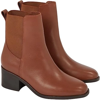 Abbildung von Tommy Hilfiger Damen Mid Boot Stiefel Chelsea Thermo aus Leder, Braun (Natural Cognac), 37