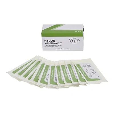 Abbildung von Nylon Wundnaht Faden (12er Pack) Der beste Für educational Praxis Nur Medizinstudenten, Doktoren, Zahnmediziner und Tierärzte Seiden 3/0 Kit Zusatz