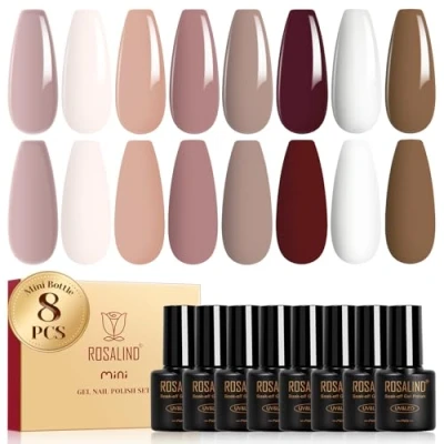 Abbildung von ROSALIND UV Nagellack Braun, 8 Farben Nude Braun Weiß Farbgel Gelnägel Shellac Soak Off LED Gel lack Maniküre Geschenkset