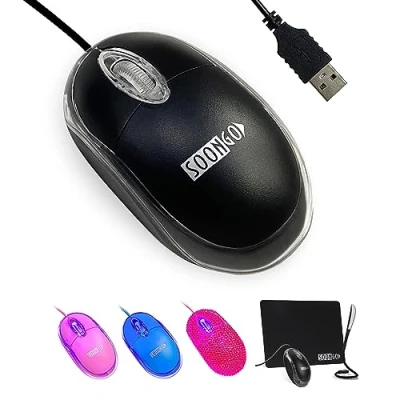 Abbildung von SOONGO PC Maus mit Kabel Laptop Mini Computer Ergonomische USB Kabelgebunden Mäuse Desktop Windows 7/8/10 / XP Vista und Mac Schwarze Farbe 1600DPI 1.5M by