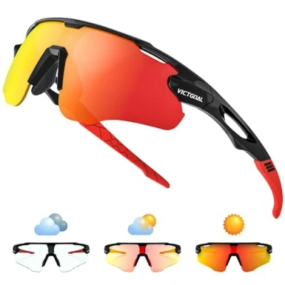 Abbildung von Victgoal Fahrradbrille Herren Selbsttönend Sport Sonnenbrille UV400 Schutz TR90 Rahmen Damen für Radfahren Laufen Angeln Sportbrille (Schwarz)