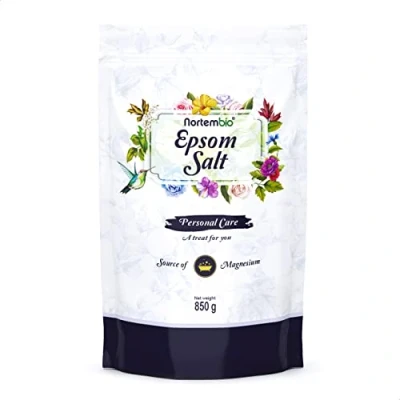 Abbildung von Nortembio Epsom Salz 850 g. Konzentrierte Quelle von Natürlichem Magnesium. 100% Reines Badesalz, Keine Zusatzstoffe. Muskelentspannung und Guter Schlaf. Inklusive E Book.