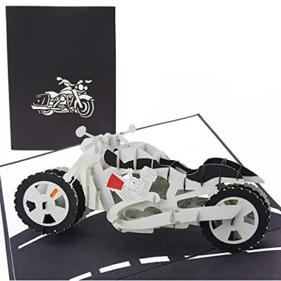 Abbildung von PopLife Cards Motorrad Väter Tag Popup Karte für alle Gelegenheiten Vatertag, alles Gute zum Geburtstag, Ruhestand, Jubiläum, Abschluss, Over the Hill Biker, Fahrrad Modell Sammler Falten flach M