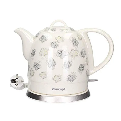 Abbildung von CONCEPT Hausgeräte RK0010ne Keramik Wasserkocher, Einzigartiges Design, attraktivem Blumendesign, 1 L, Weiß, 1100 W