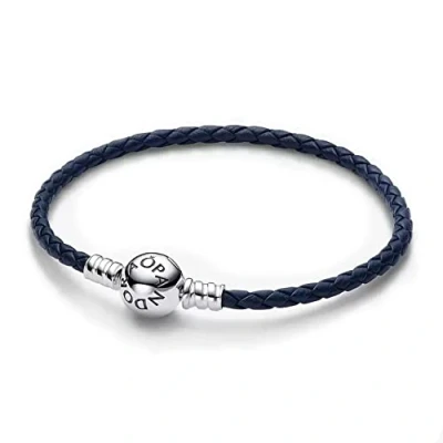 Abbildung von PANDORA Moments Blaues Geflochtenes Lederarmband mit Kugelverschluss, Kompatibel Moments, Größe: 20,5 cm, 592790C01 S3