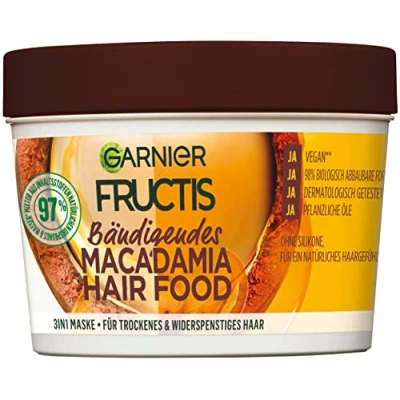 Abbildung von Garnier Haarmaske, Bändigendes Macadamia Hair Food, 3in1, ohne Silikone, für ein natürliches Haargefühl, Fructis, 390 ml