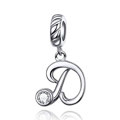 Abbildung von LaMenars Damen Charm Anhänger Alphabet Buchstabe 925 Sterling Silber passend für, Chamilia und europäische Armbänder &amp; Halsketten (Buchstabe D)
