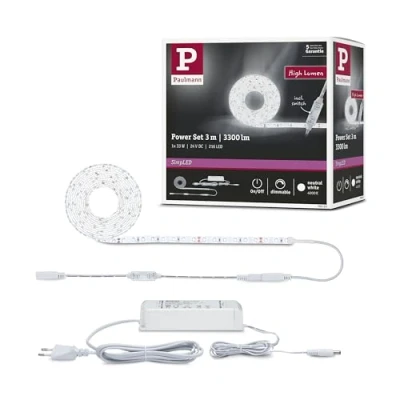 Abbildung von Paulmann 78959 LED Stripe SimpLED Power 3m mit Schnurdimmer 1100lm/m incl. 1x33 Watt IP44 dimmbar Lichtband Weiß Lichtstreifen Kunststoff 4000 K