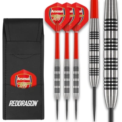 Abbildung von FOCO offiziell lizenzierte Arsenal FC Flights mit Red Dragon 24 Gramm Wolfram Darts Set, (RDD1596AFC)