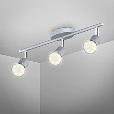 Abbildung von B.K.Licht Deckenlampe schwenkbar, warmweiße Lichtfarbe, GU10 Fassung, LED Deckenleuchte, Lampe, Wohnzimmerlampe, Schlafzimmerlampe, Küchenlampe, Deckenstrahler, 38,5x10 cm, Titanfarbig