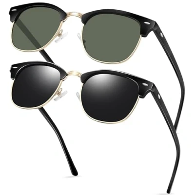 Abbildung von KANASTAL Sonnenbrille Halbrahmen Polarisiert für Herren und Damen Glänzend Schwarz Gold Rahmen Brille Matt Braun Sonnenbrillen