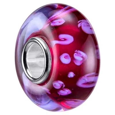 Abbildung von MATERIA Muranoglas Beads Anhänger pink rot 925 Silber Glasperle Charm für Armband #1635