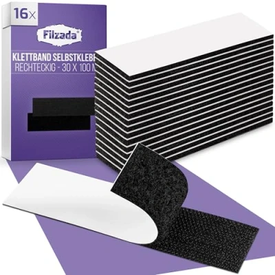 Abbildung von Filzada® 16x Klettband Selbstklebend schwarz 30 x 100 mm Zuschnitt Klettverschluss EXTRA Stark Selbstklebendes innen &amp; außen
