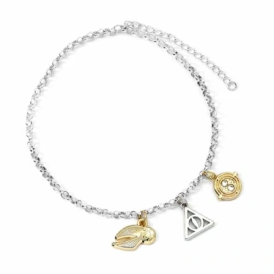 Abbildung von HARRY POTTER Bettelarmband mit drei Anhängern Goldener Schnatz, Heiligtümer des Todes und Zeitumkehrer, Einheitsgröße, Zink, One Size, Zink