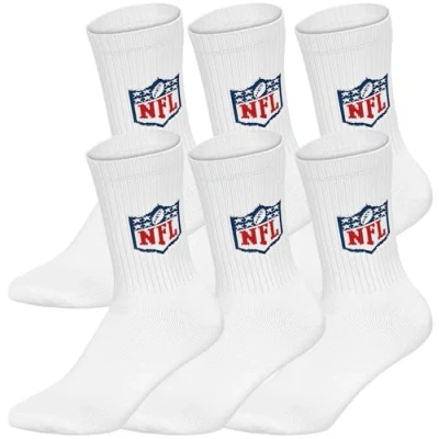 Abbildung von NFL Unisex Shield 6pk Crew Sport Socks, Weiß, 39 42 EU