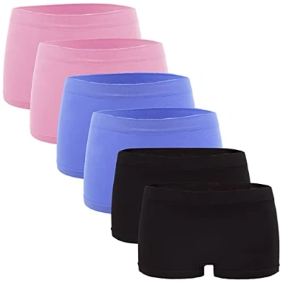 Abbildung von Fabio Farini Damen Panties 6er Pack Hipsters Boxershorts nahtlos, Seamless aus weichem Microfaser Gewebe 2X Hellblau/2x Schwarz/2x Rosa S M (36/38)
