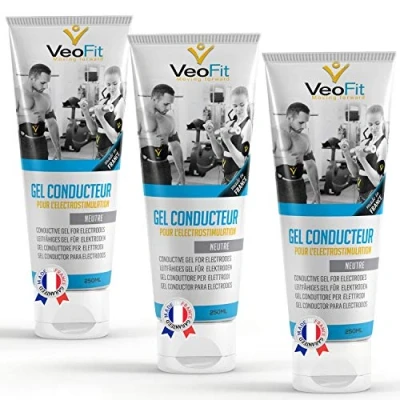 Abbildung von VeoFit Leitfähiges Elektroden Kontakt Gel 3x250mL für EMS TENS Geräte, Elektrostimulatoren, Pads Verbessert den Elektrodenkontakt und schützt die Haut
