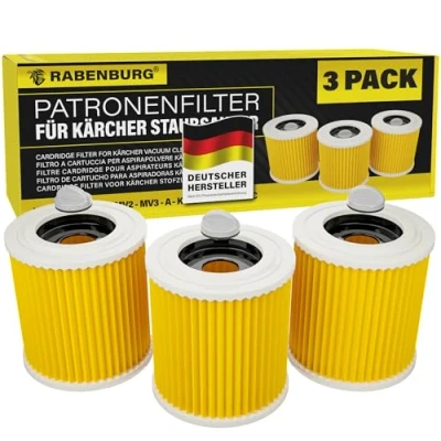 Abbildung von 3 x Filter kompatibel mit Kärcher Staubsauger Premium WD3 WD2 WD1 MV3 MV2 WD P Extension KIT Nass &amp; Trockensauger gegen Feinstaub Gerüche