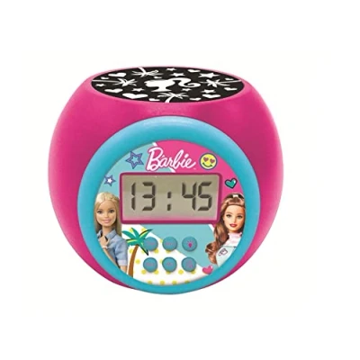 Abbildung von Lexibook Barbie Projektorwecker mit Schlummerfunktion und Weckfunktion, Nachtlicht Timer, LCD Bildschirm, Batteriebetrieb, RL977BB