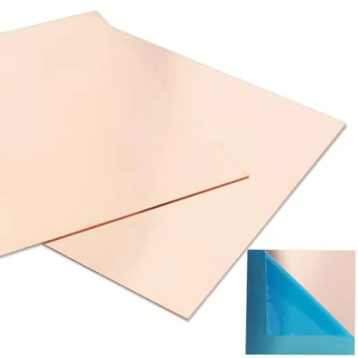 Abbildung von 2 Stück 99,9%+ reines Kupferblech, 15,2 x cm, 24 Gauge (0,5 mm) Dicke, keine Kratzer, folienbefestigte Kupferplatten