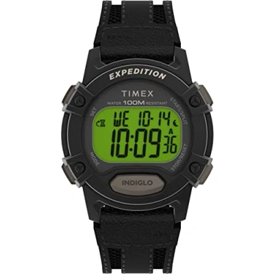 Abbildung von Timex Expedition Herren 41mm Sportuhr, Leder und Stoffband, Schwarz, TW4B25200
