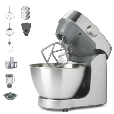 Abbildung von Kenwood Prospero+ KHC29A.O0SI Knetmaschine, Schüssel aus Edelstahl 4,3 l, inklusive Zubehör Set 10 Stück + 3 Haken und Schneebesen, Glasmixer, Food Processor Scheiben, Zitruspresse Waage