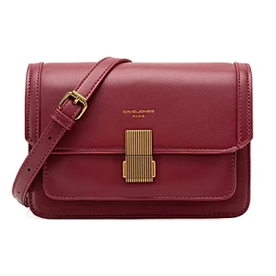 Abbildung von David Jones Damen Kleine Umhängetasche Frau Elegante Schultertasche PU Leder Handtasche Crossbody Bag Tasche mit Klappe Drehkreuz Handy Party Trendy Mode Clutch Abdentasche Bordeaux Rot