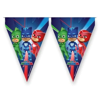 Abbildung von BeenSmile, BANDERIN PJ Masks, Wimpelkette für Kinder, Kindergeburtstags Dekoration, Partyartikel, Feier und Jubiläum, 1 Stück, 3M